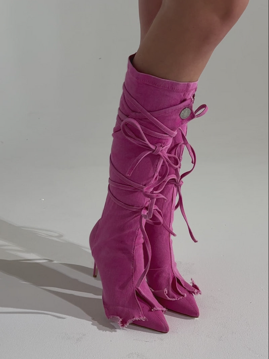 Denim High Boots