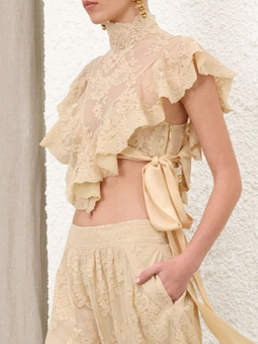 Lace Cut-Out Lace-Up Top