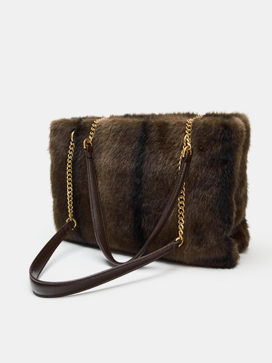 Plush Gold Chain Shoulder Bag