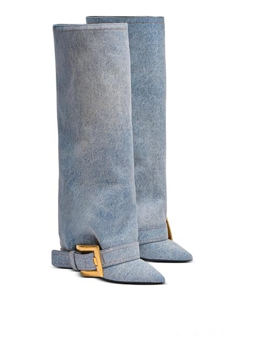 Denim Adjustable Buckle Pumps