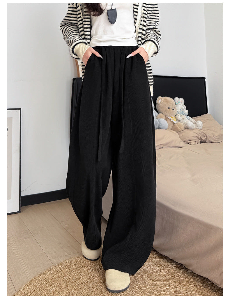Brown Wide-leg Pants with Fleece Lining