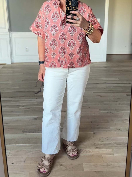 Stand Collar Floral Print Shirt