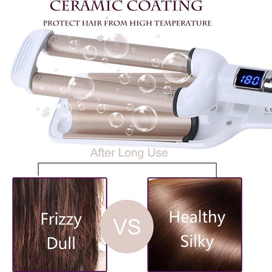 Ceramic Hair Crimper Iron Hair Waver 3 Barrel 0.6 inch / 16mm Professional Crimping Iron