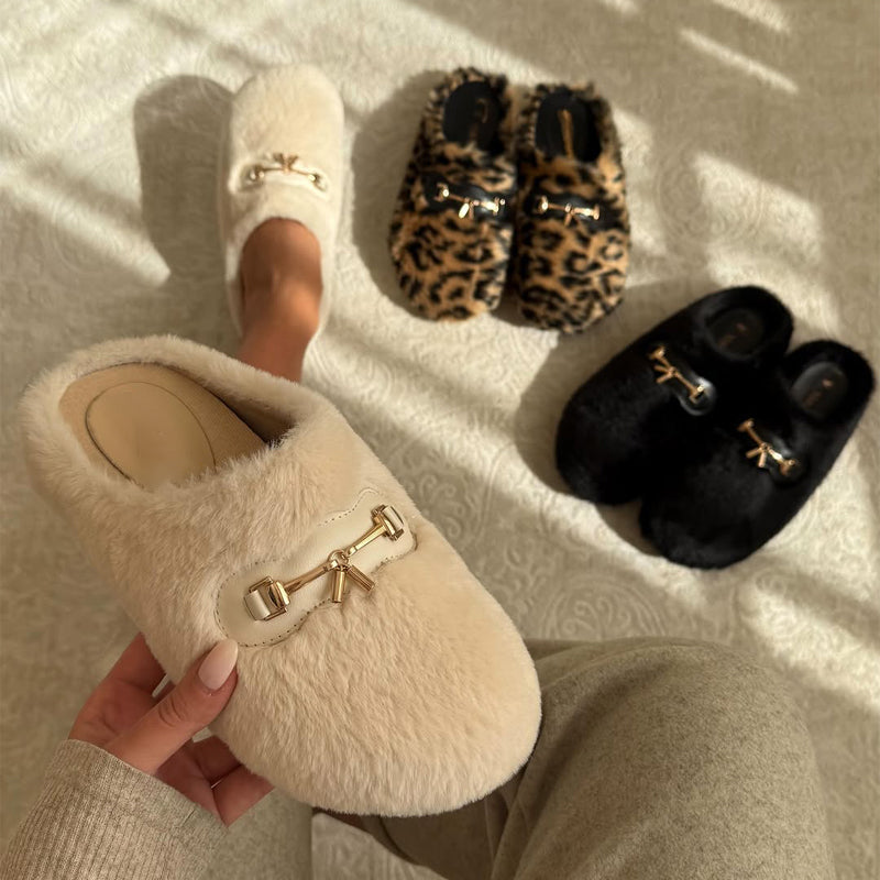 Fleece-lined Platform Slippers With Imitation Mink Hair