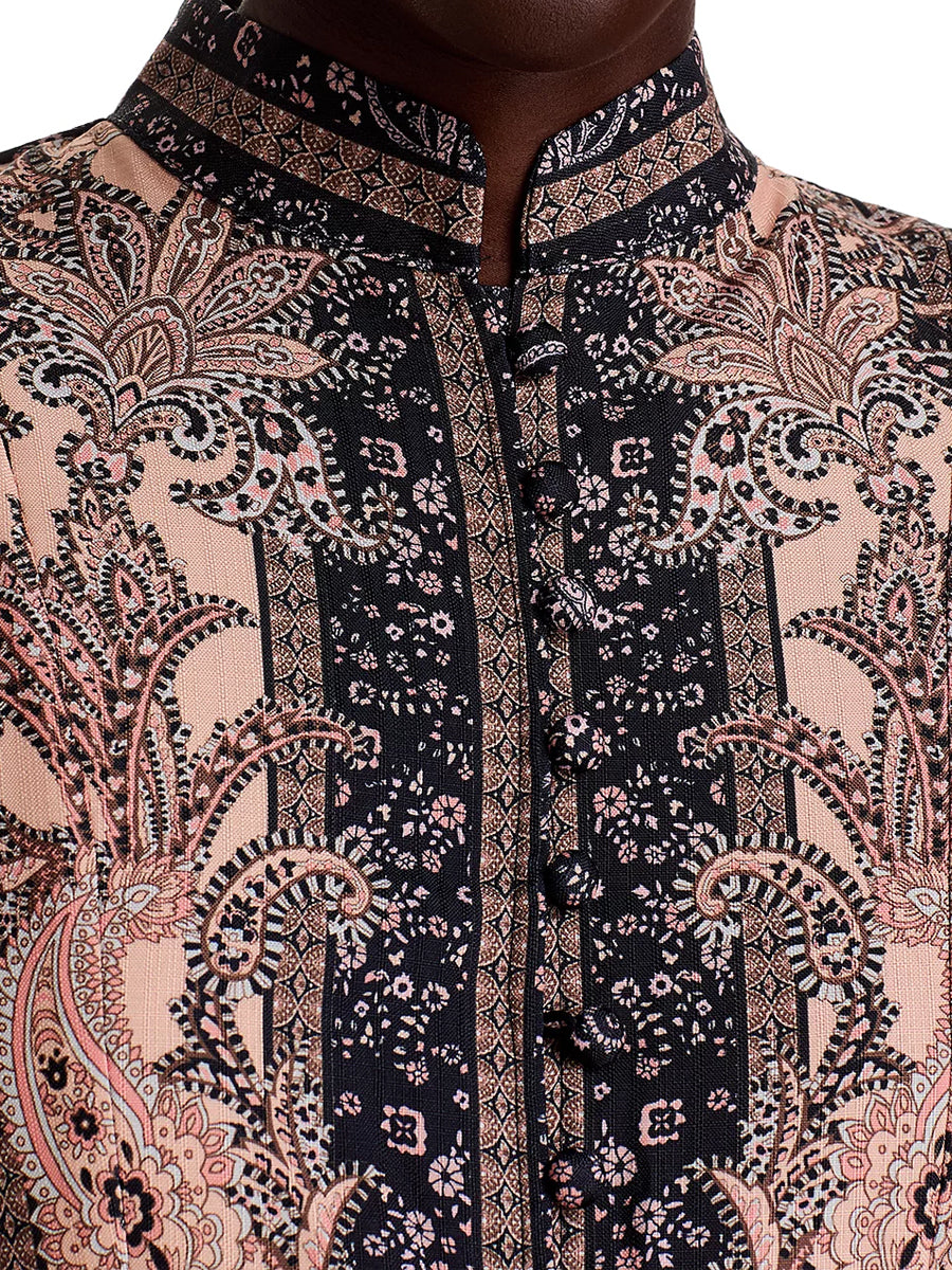 Floral Print Mandarin Collar Midi Dress