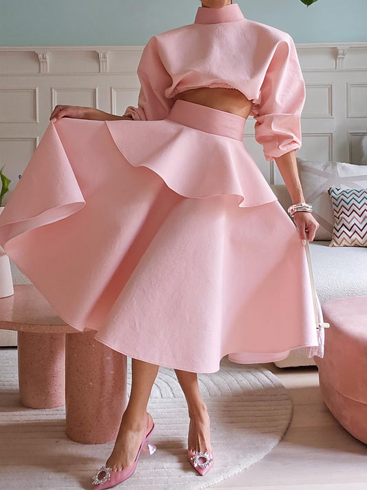 Elegant Flouced Two-Piece Dress