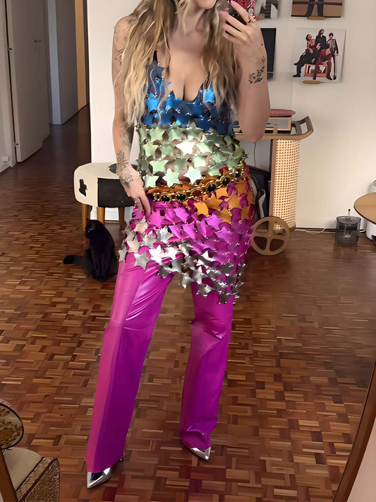 Multicolor Star Sequin Cutout Dress Top