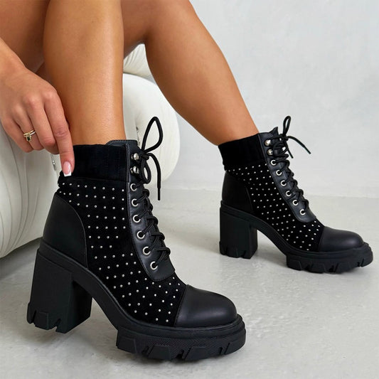Sparkly Velvet Riot Stud Ankle Boots