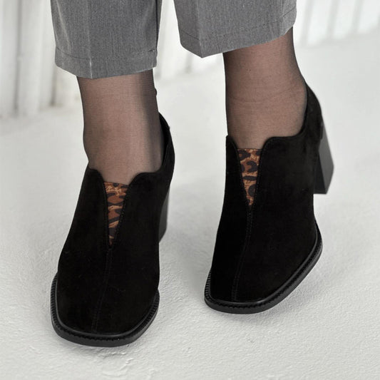 Fashion Thick Heel Square Toe Leopard Print Shoes