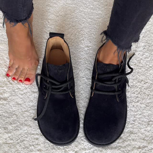 Flat Lace-Up Suede Pumps