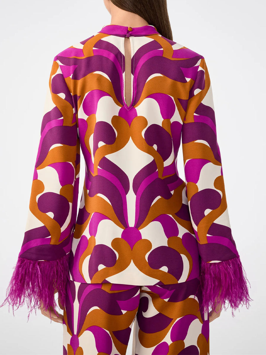 Feather Trim Printed Two Pieces Set