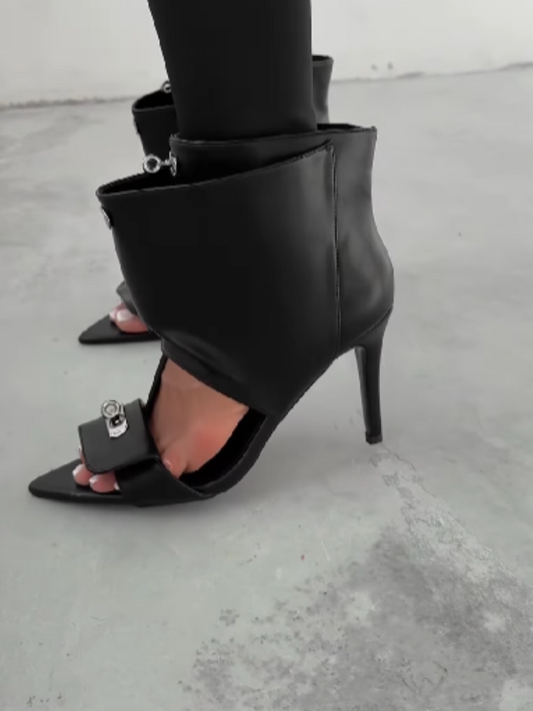 Metallic Buckle High-Heeled Sandals