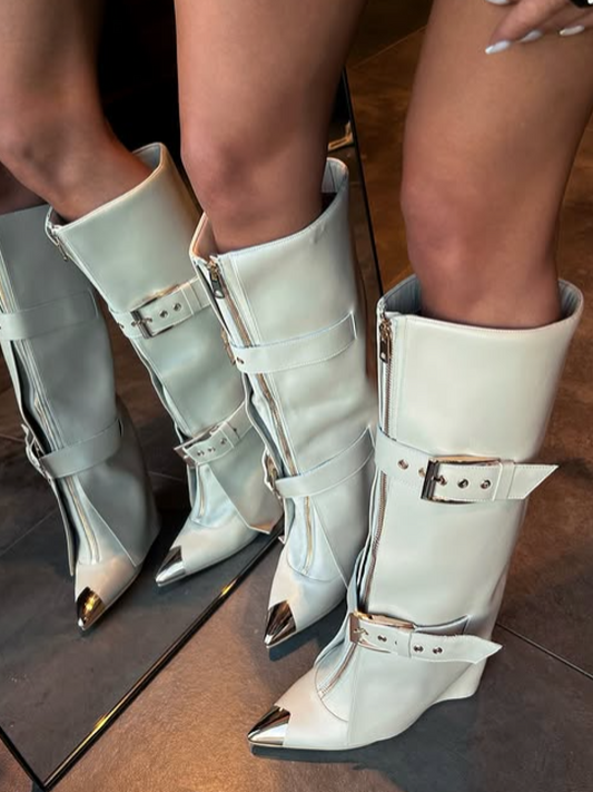 Double Buckle High Boots