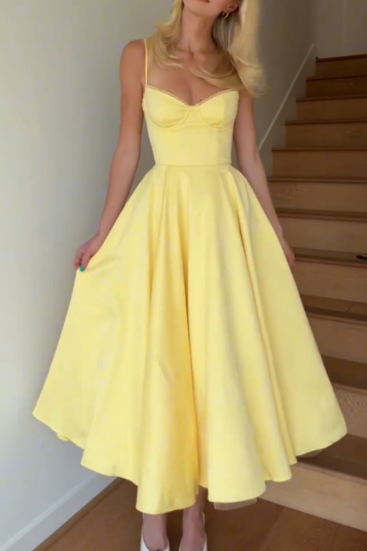 Yellow V-neck Long Dress
