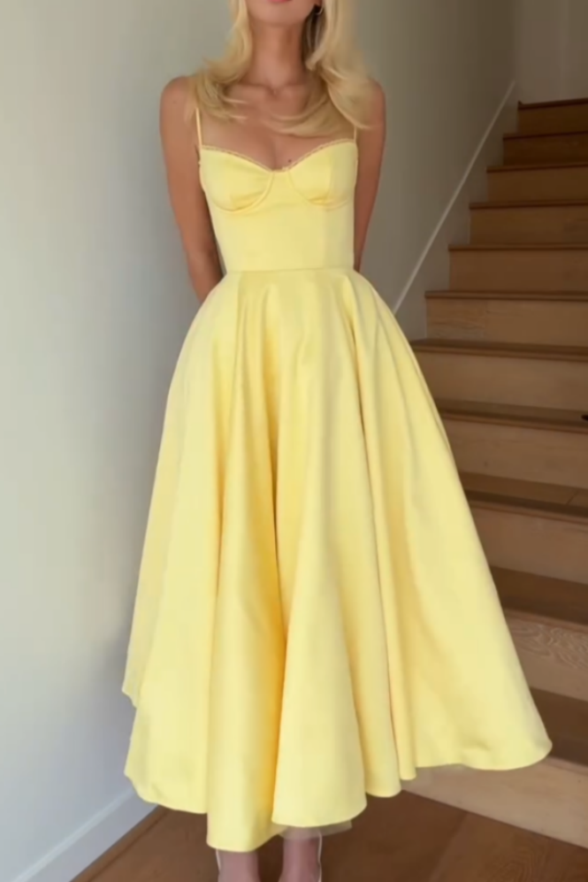 Yellow V-neck Long Dress