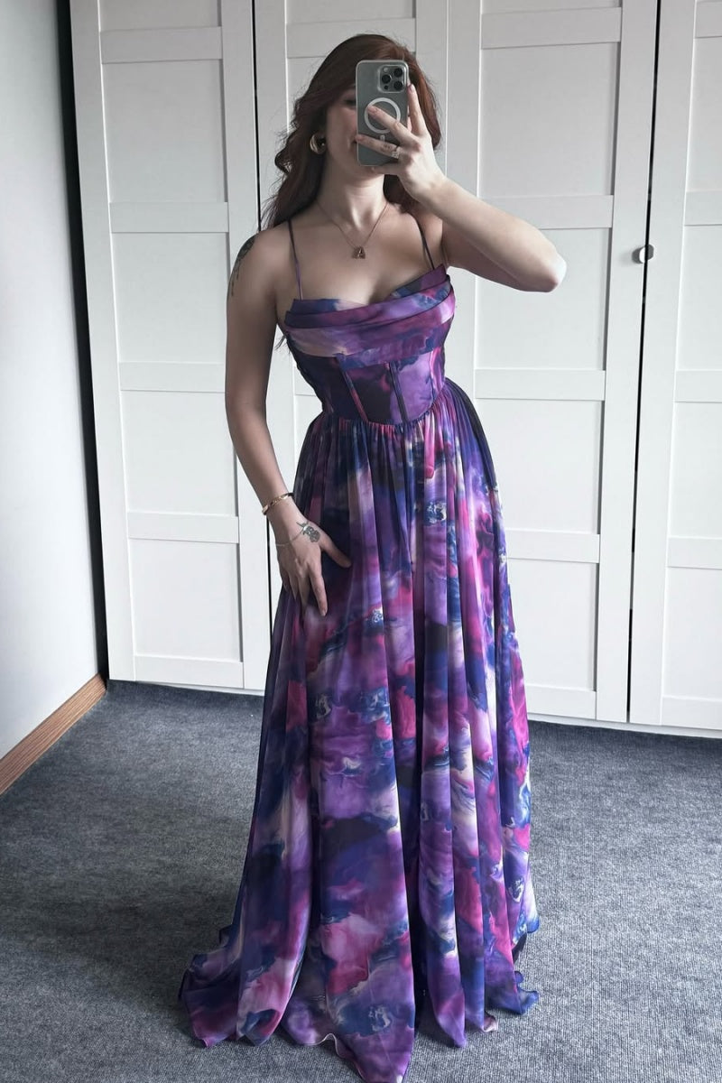 Purple Floral Slit Maxi Dress
