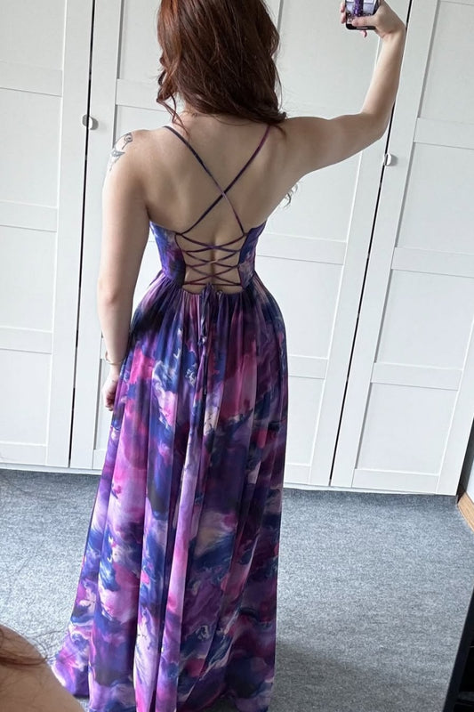 Purple Floral Slit Maxi Dress