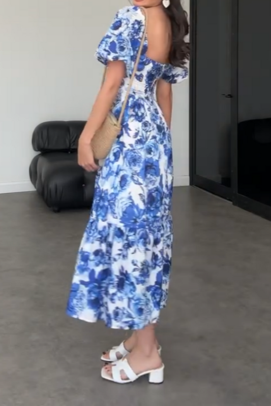 Blue And White Floral Maxi Dress