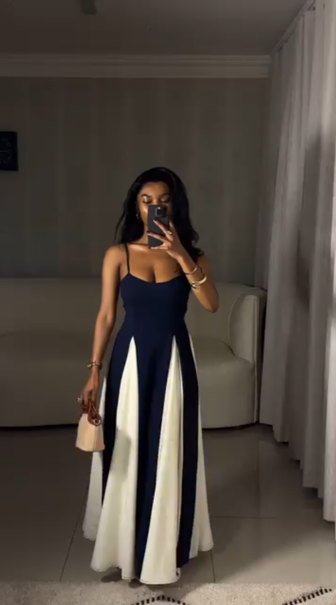 Elegant Two-Tone Maxi Dress