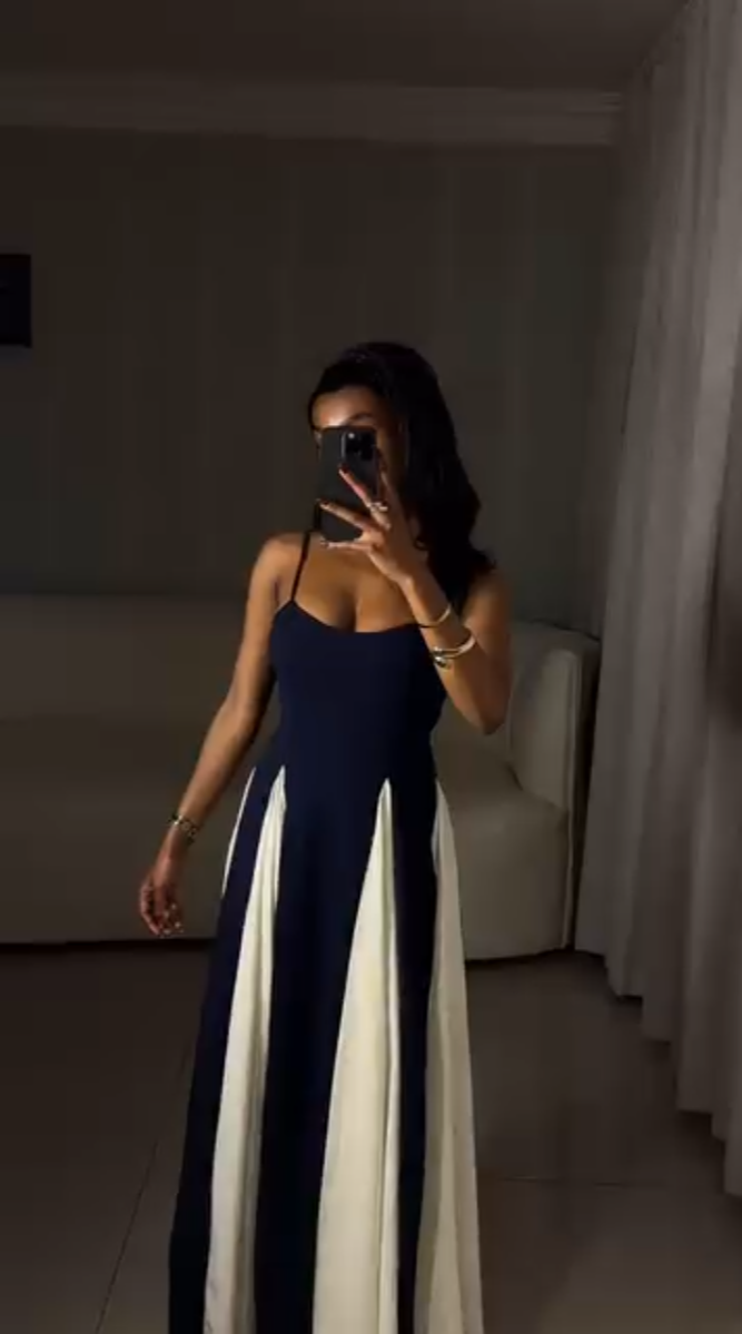 Elegant Two-Tone Maxi Dress