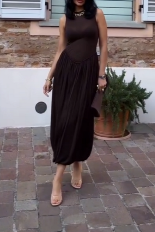 Brown Sheer Sleeveless Maxi Dress