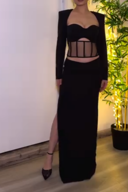 Black Sheer Cut-Out Two-Piece Set