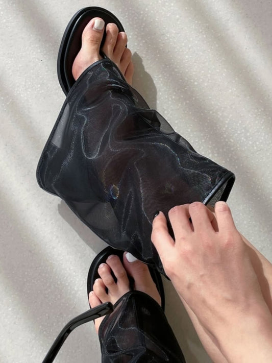 Black Open-Toe Flat Sandals
