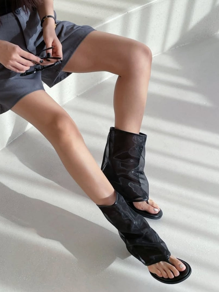 Black Open-Toe Flat Sandals