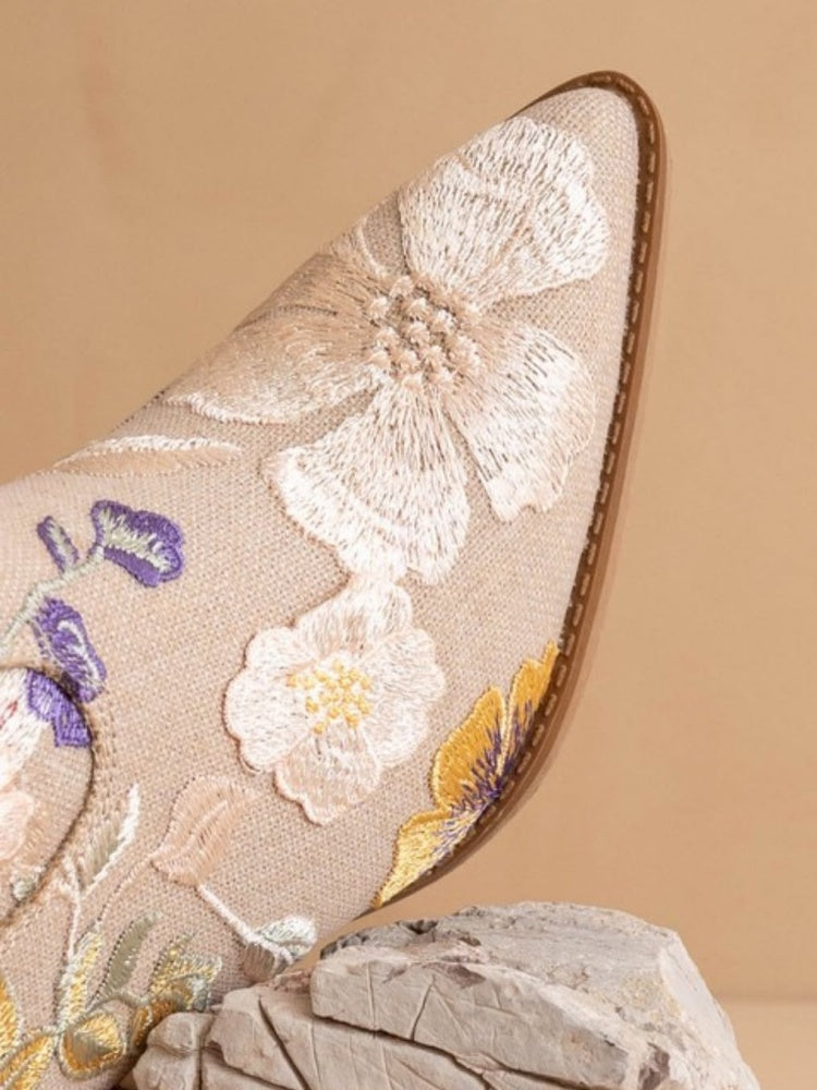 Embroidered Floral Pattern Ankle Boots