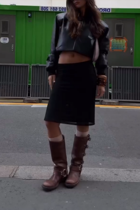 Brown Buckle Details Combat Boots