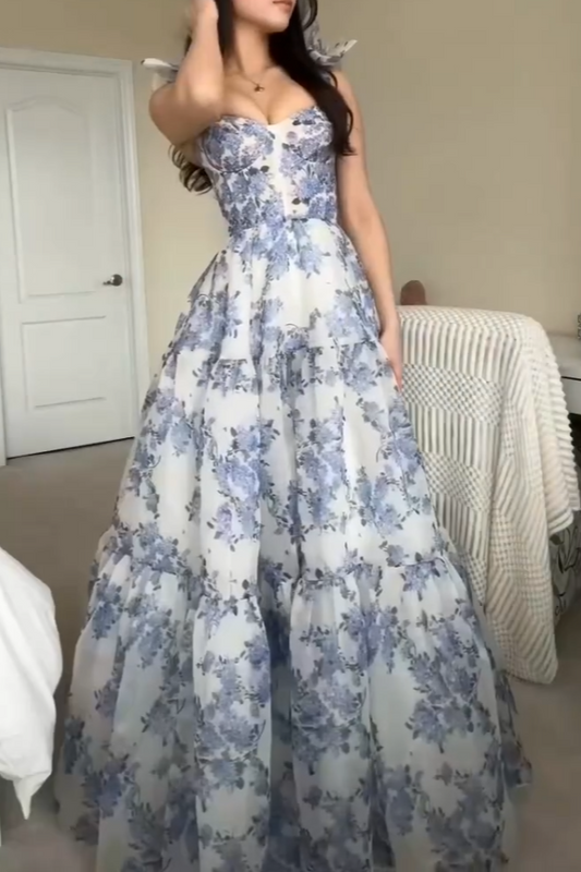 Floral Print Ball Gown Maxi Dress