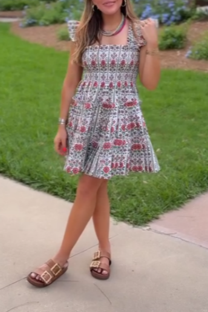 Bohemian Floral Print Sleeveless Mini Dress