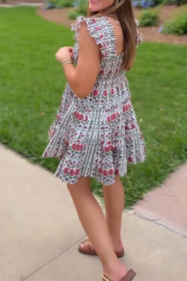 Bohemian Floral Print Sleeveless Mini Dress