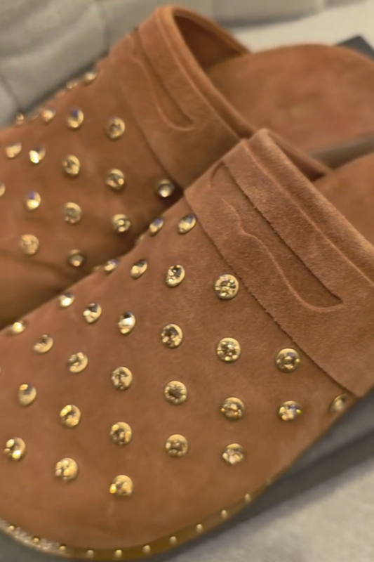 Brown Suede Embellished Mule Shoes