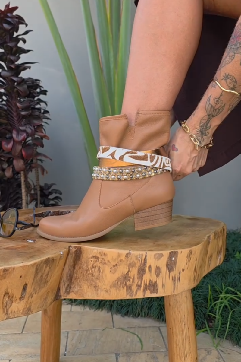 Beige Leather Ankle Boots