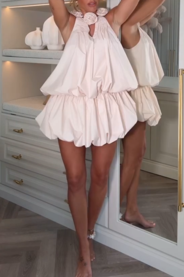 Cream Colored Puff Sleeve Mini Dress