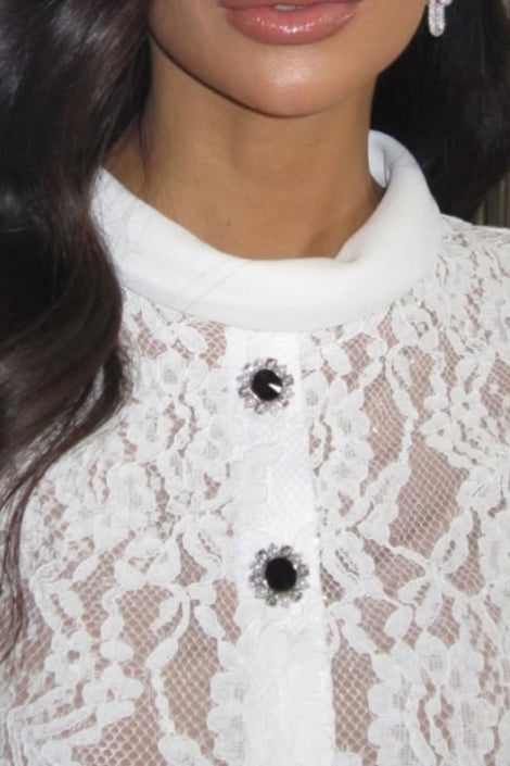 White Lace Button-Front Dress