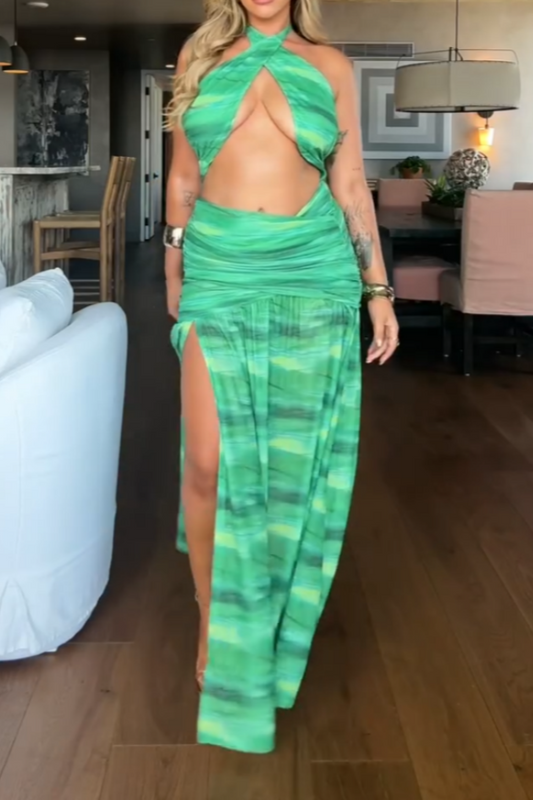 Green Striped Two-Piece Set