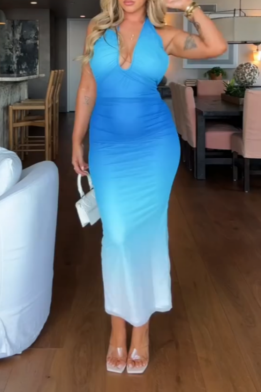 Blue Gradient Bodycon Maxi Dress