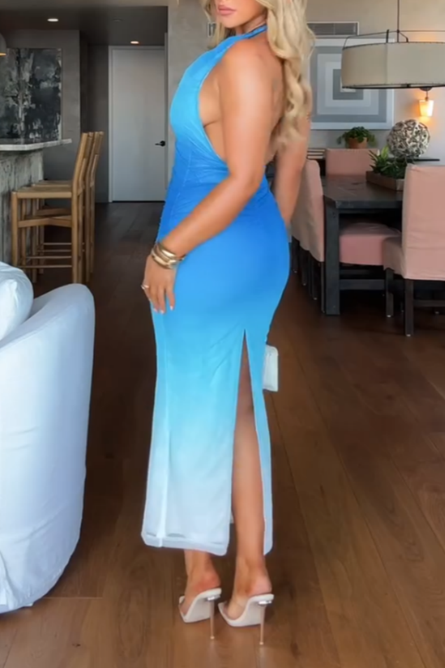 Blue Gradient Bodycon Maxi Dress