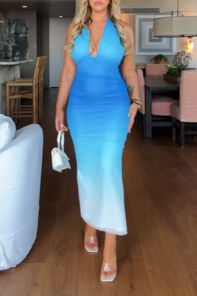 Blue Gradient Bodycon Maxi Dress