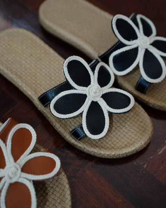 Beige Woven Strap Slides