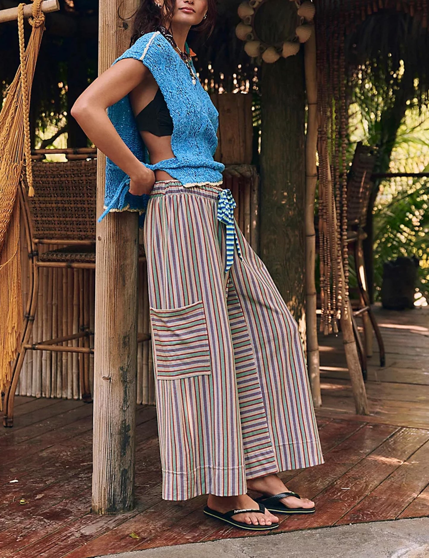 Drawstring Striped Pants