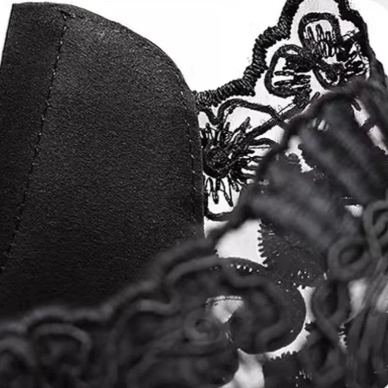 Black Lace Ankle Boots With Block Heel