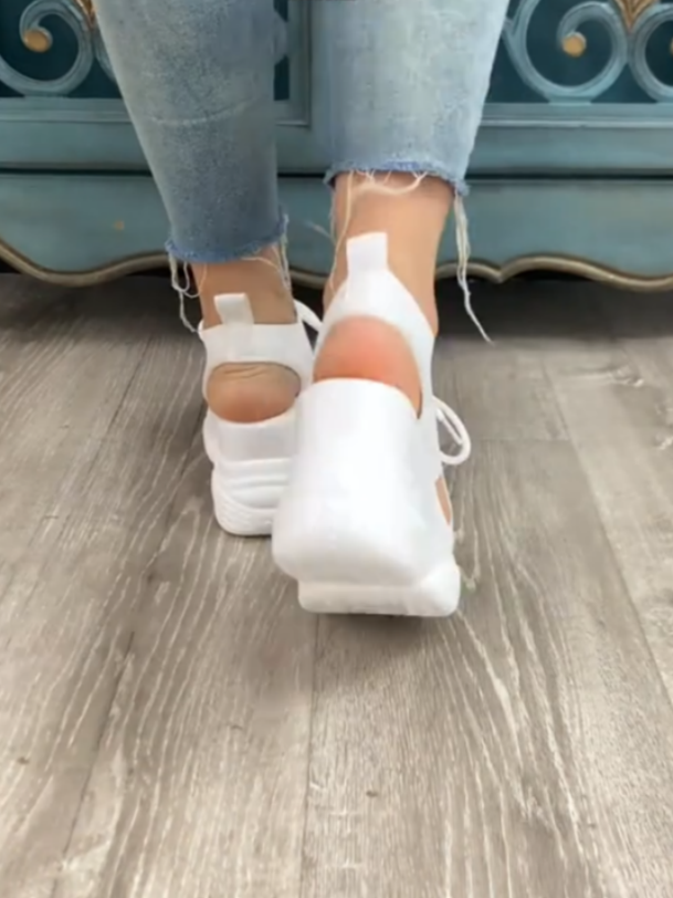 White Chunky Sneakers With Unique Sole Design