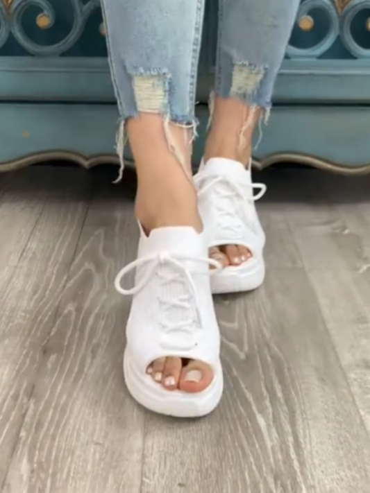 White Chunky Sneakers With Unique Sole Design