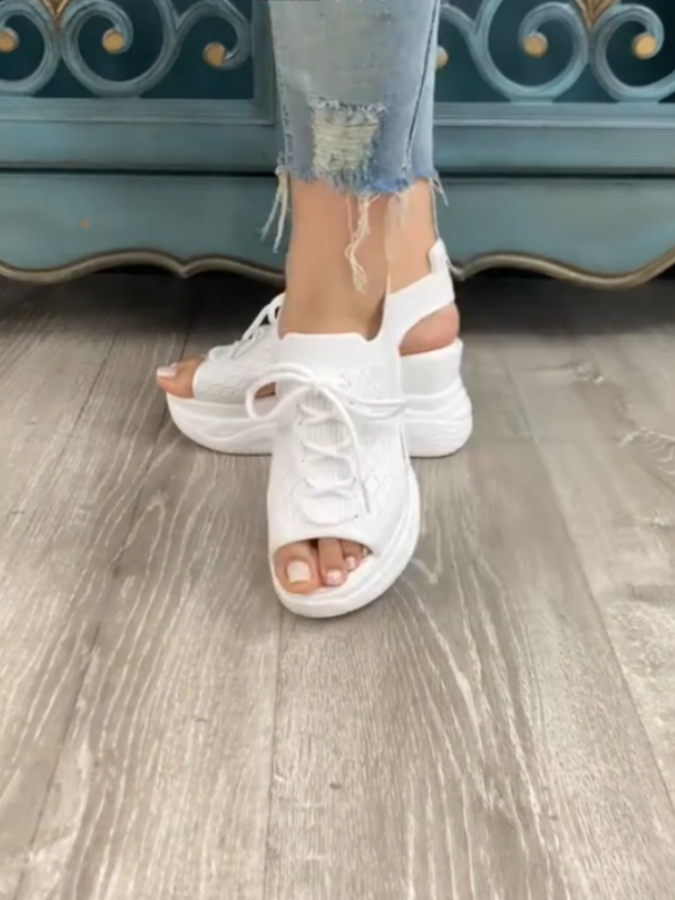 White Chunky Sneakers With Unique Sole Design