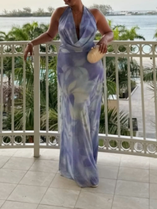 Lavender Blue Floral Maxi Dress