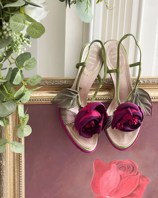 Floral Rose Design Strappy Heeled Sandals