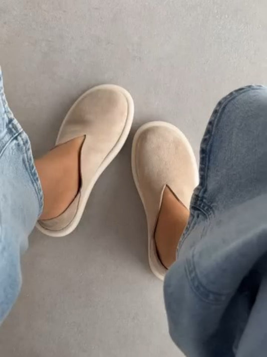 Beige Minimalist Slip-On Suede Loafers